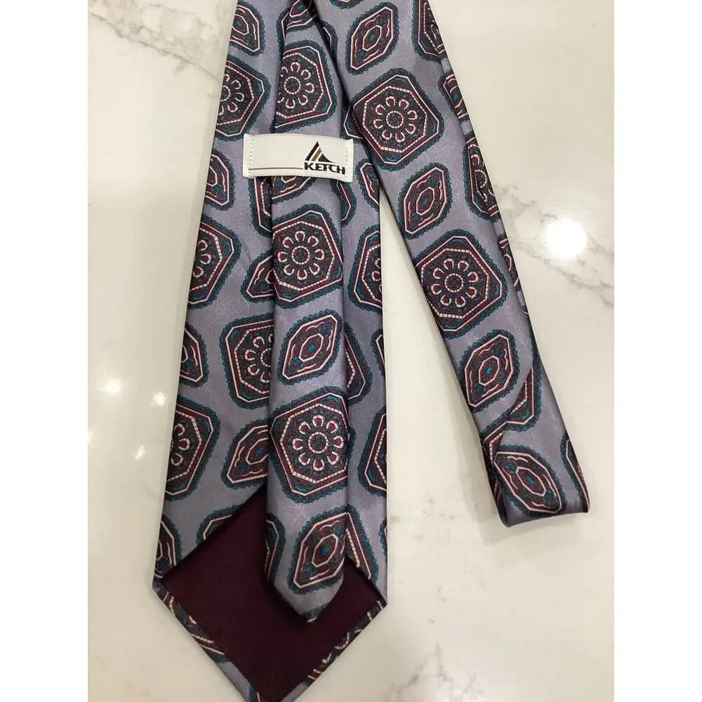ketch gray blue‎ mens Tie 3.75” necktie silk Designer